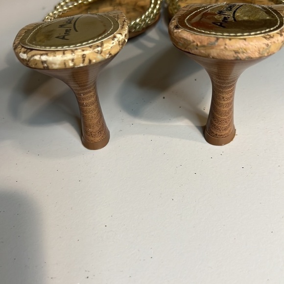 ANNE MICHELLE Slip On Gold Braided Cork Sandal heels Size 9 - Picture 4 of 6